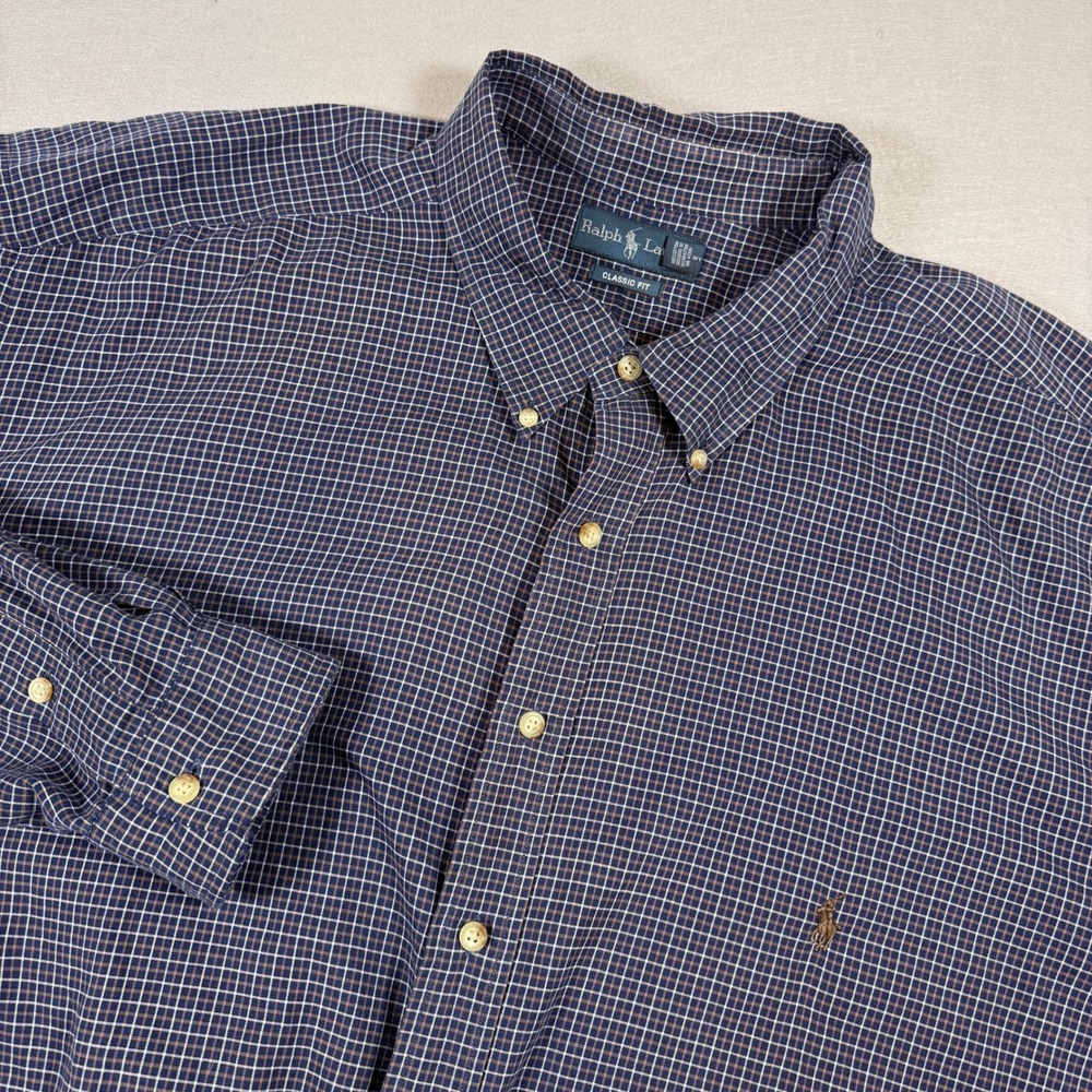 Ralph Lauren Button Down Shirt Mens 4XLT Blue Plaid Long Sleeve Classic Fit